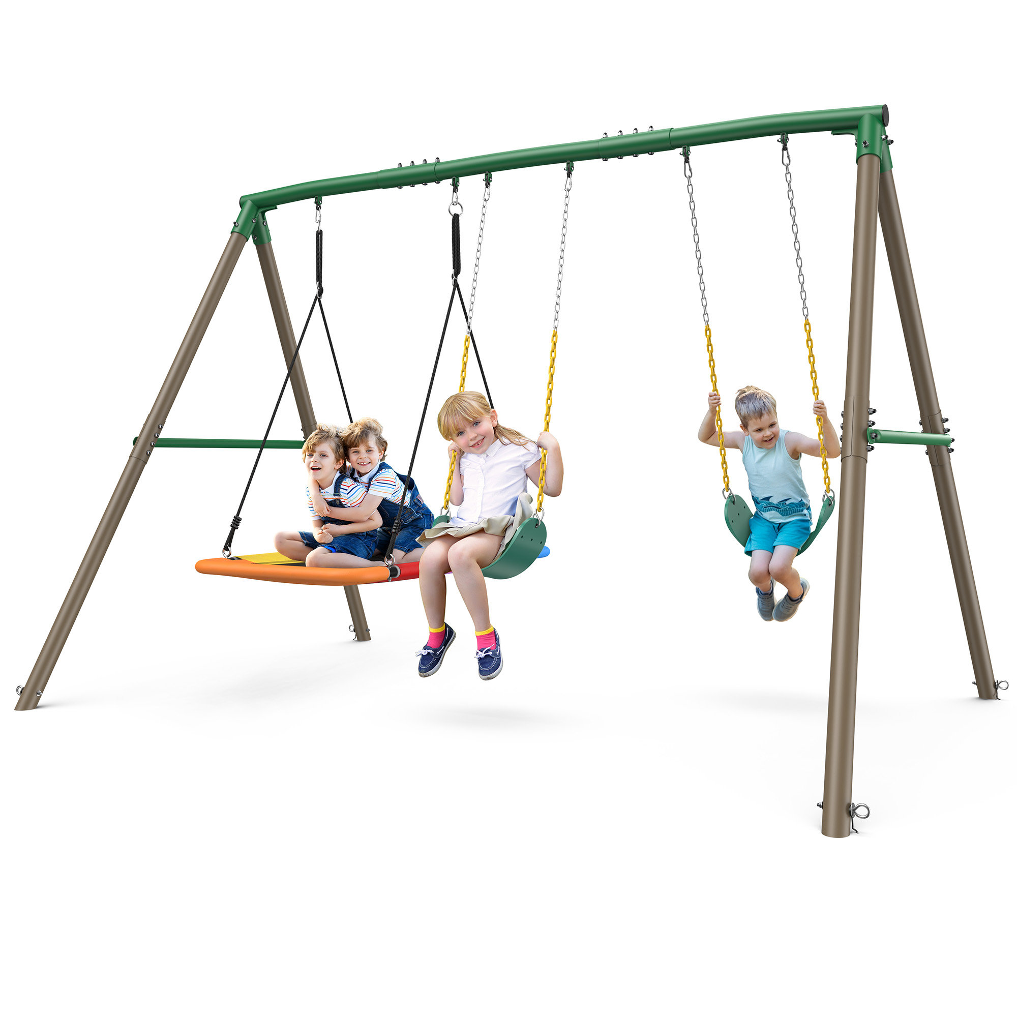 Klo Kick 7.3ft Tall Heavy Duty Swing Set, 3 Swings Metal Swing